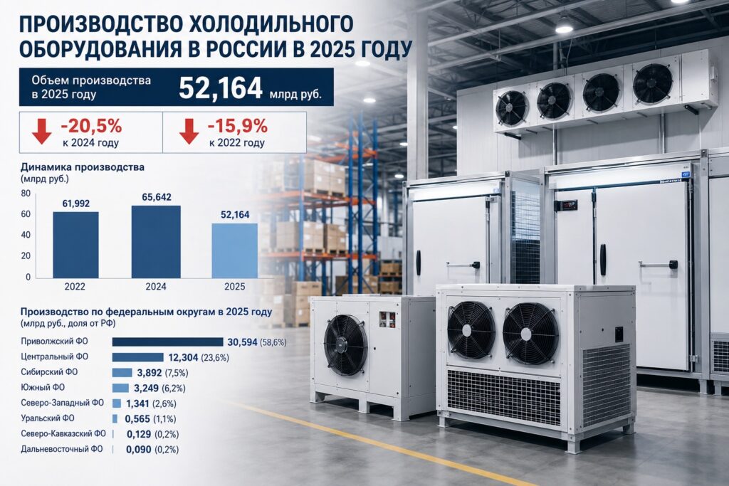 Россия сократила выпуск холодильного оборудования на 20,5% в 2025 году